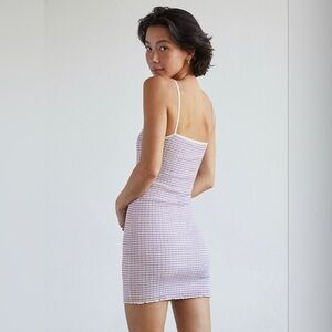 Aritzia Wilfred Gingham Jazz Mini Dress in Blue